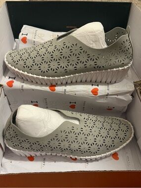 bernie mev. Laser-Cut Slip-On Flats in Light Gray